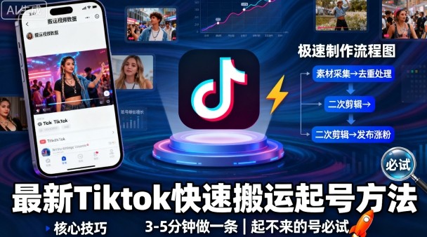 最新Tiktok快速搬运快速起号方法,3-5分钟做一条,起不来的号可以试试-墨痕微课