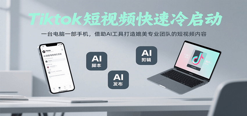 Tiktok短视频快速冷启动，一台电脑一部手机，借助AI工具打造媲美专业团队的短视频内容-墨痕微课