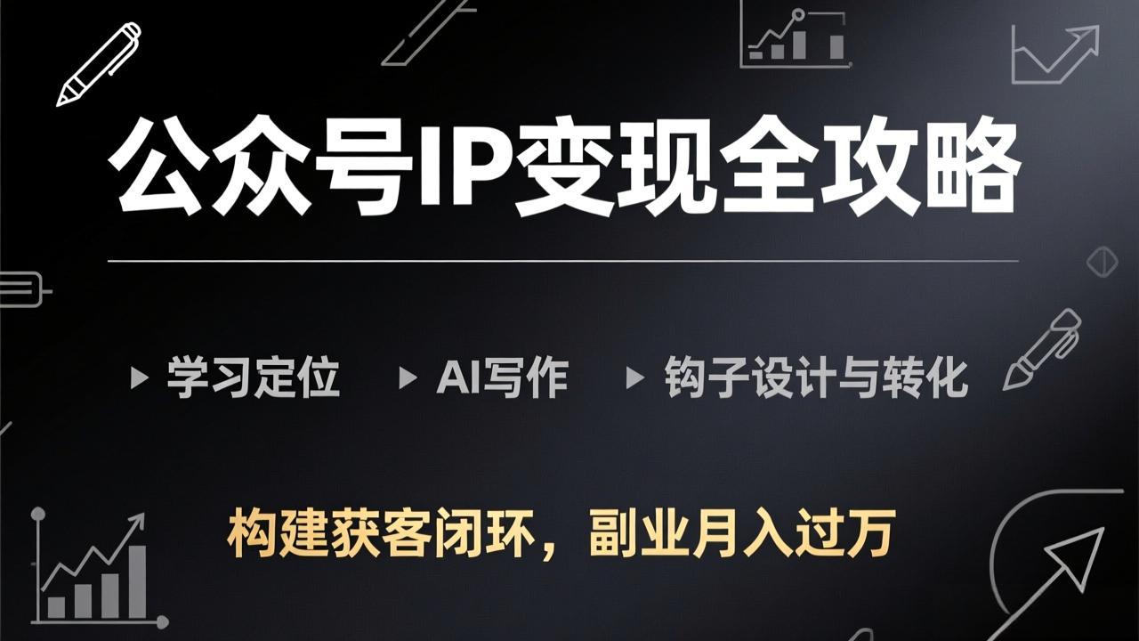 公众号IP变现全攻略-更新，学习定位、AI写作、钩子设计与转化，构建获客闭环，副业月入过万-墨痕微课