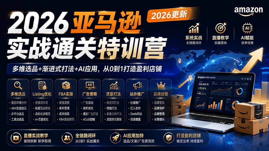 2026亚马逊实战通关特训营-2026更新，多维选品+渐进式打法+AI应用，从0到1打造盈利店铺-墨痕微课