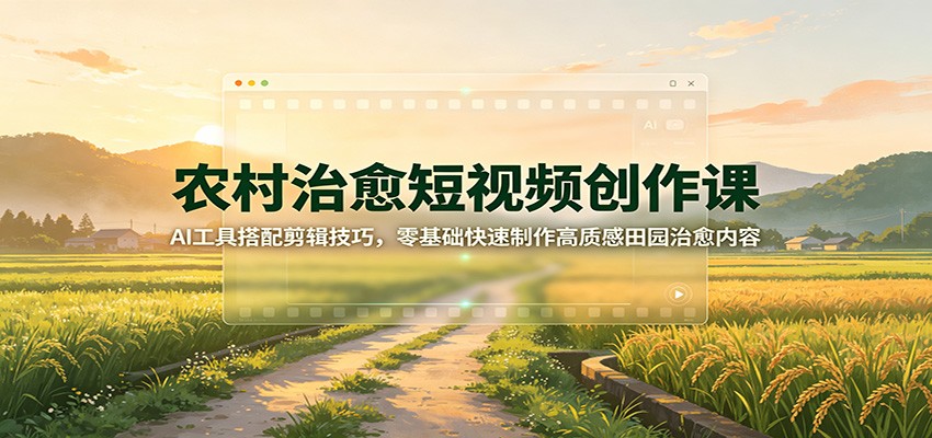 农村治愈短视频创作课:AI工具搭配剪辑技巧,零基础快速制作高质感田园治愈内容-墨痕微课