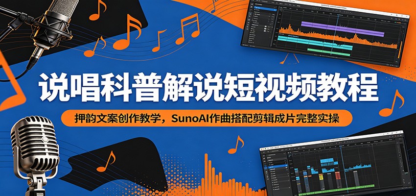 说唱科普解说短视频教程：押韵文案创作教学，SunoAI作曲搭配剪辑成片完整实操-墨痕微课
