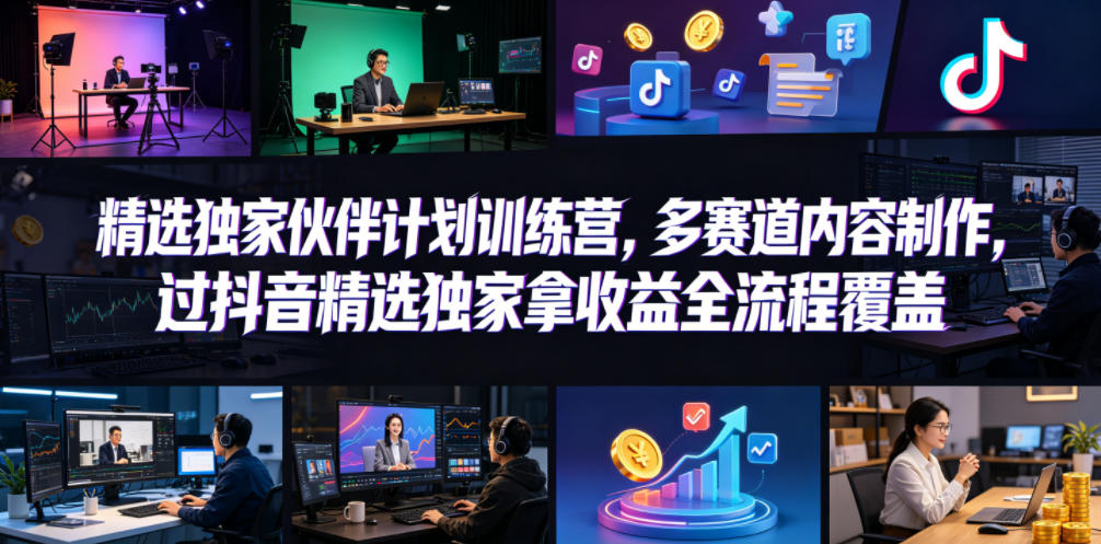 小豁食堂精选独家伙伴计划训练营，多赛道内容制作，过抖音精选独家拿收益全流程覆盖-墨痕微课