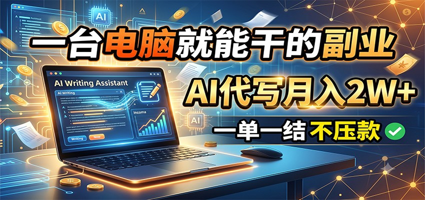 一台电脑就能干的副业，AI代写月入2W+，一单一结不压款-墨痕微课