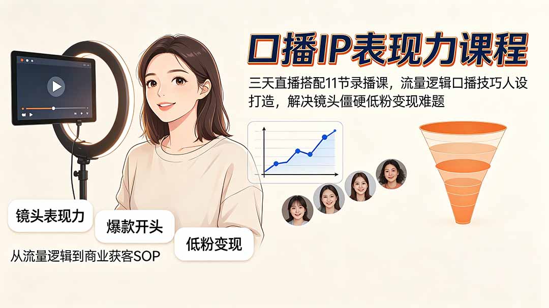 口播IP表现力课程｜三天直播搭配11节录播课，流量逻辑口播技巧人设打造，解决镜头僵硬低粉变现难题-墨痕微课