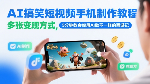 AI搞笑短视频手机制作教程，多张变现方式，5分钟教会你用AI做不一样的西游记-墨痕微课