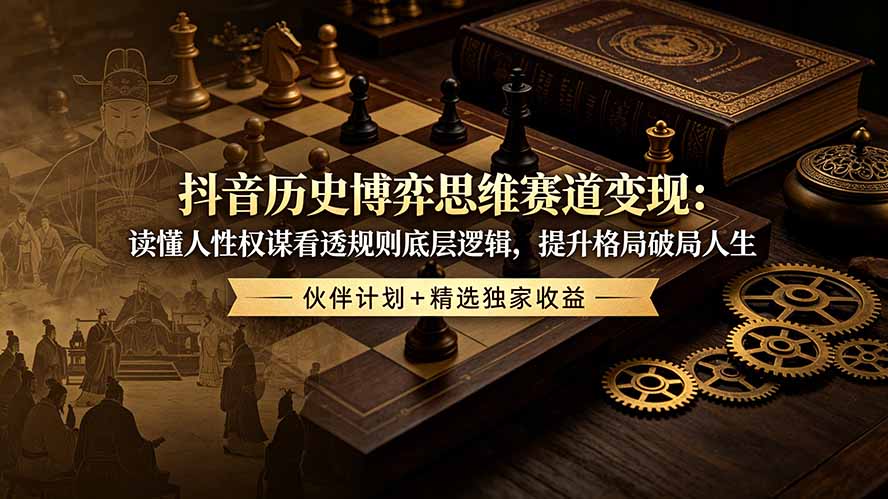 抖音历史博弈思维赛道变现：读懂人性权谋看透规则底层逻辑，提升格局破局人生，伙伴计划+精选独家收益-墨痕微课