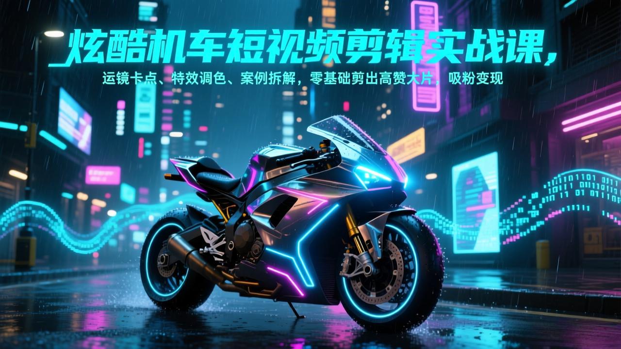 炫酷机车短视频剪辑实战课，运镜卡点、特效调色、案例拆解，零基础剪出高赞大片，吸粉变现-墨痕微课