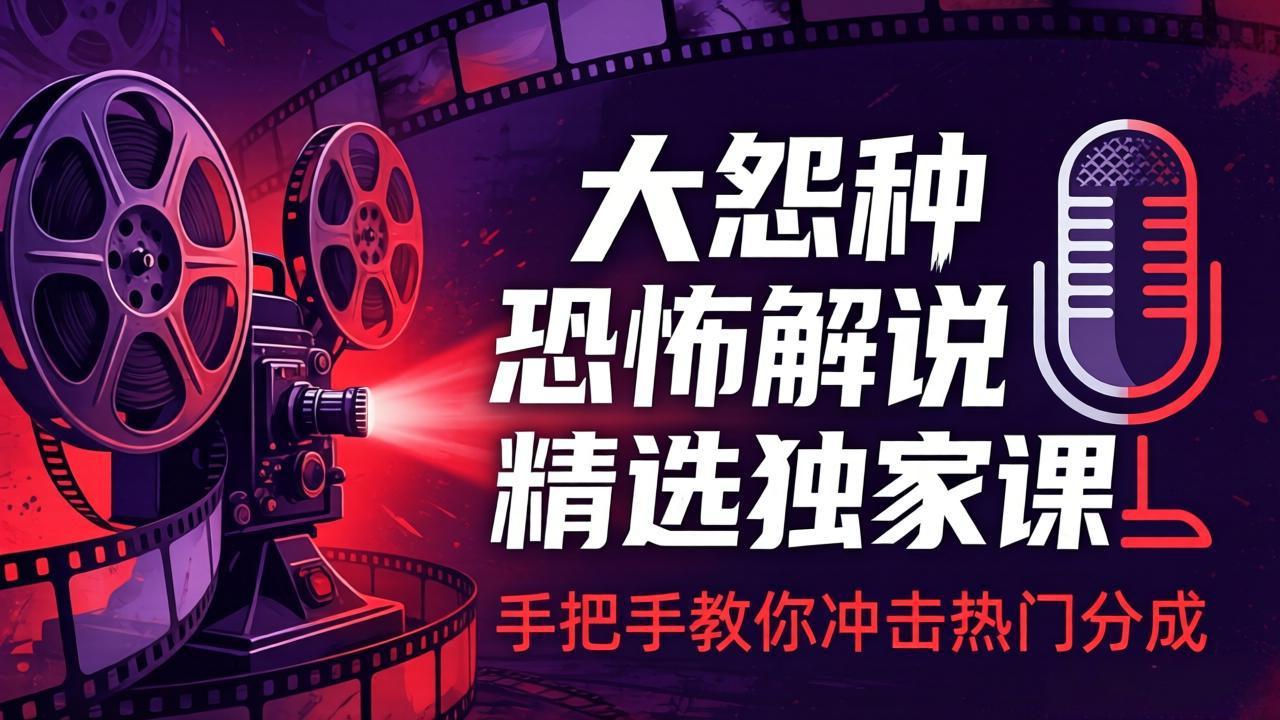 大怨种恐怖解说精选独家课：电影下载+文案配音+片头封面，手把手教你冲击热门分成-墨痕微课