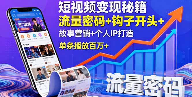 短视频变现秘籍,流量密码+钩子开头+故事营销+个人IP打造,单条播放百万+-墨痕微课