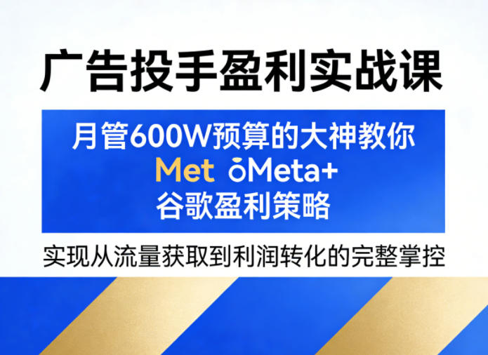 广告投手盈利实战课，月管600W预算的大神教你Meta+谷歌盈利策略，实现从流量获取到利润转化的完整掌控-墨痕微课