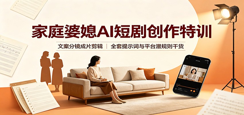 家庭婆媳AI短剧创作特训：文案分镜成片剪辑，全套提示词与平台潜规则干货-墨痕微课