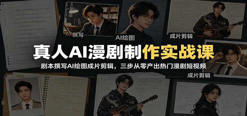 真人AI漫剧制作实战课:剧本撰写AI绘图成片剪辑,三步从零产出热门漫剧短视频-墨痕微课
