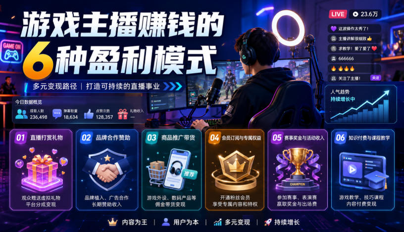 付费文章:游戏主播賺钱的6种盈利模式-墨痕微课
