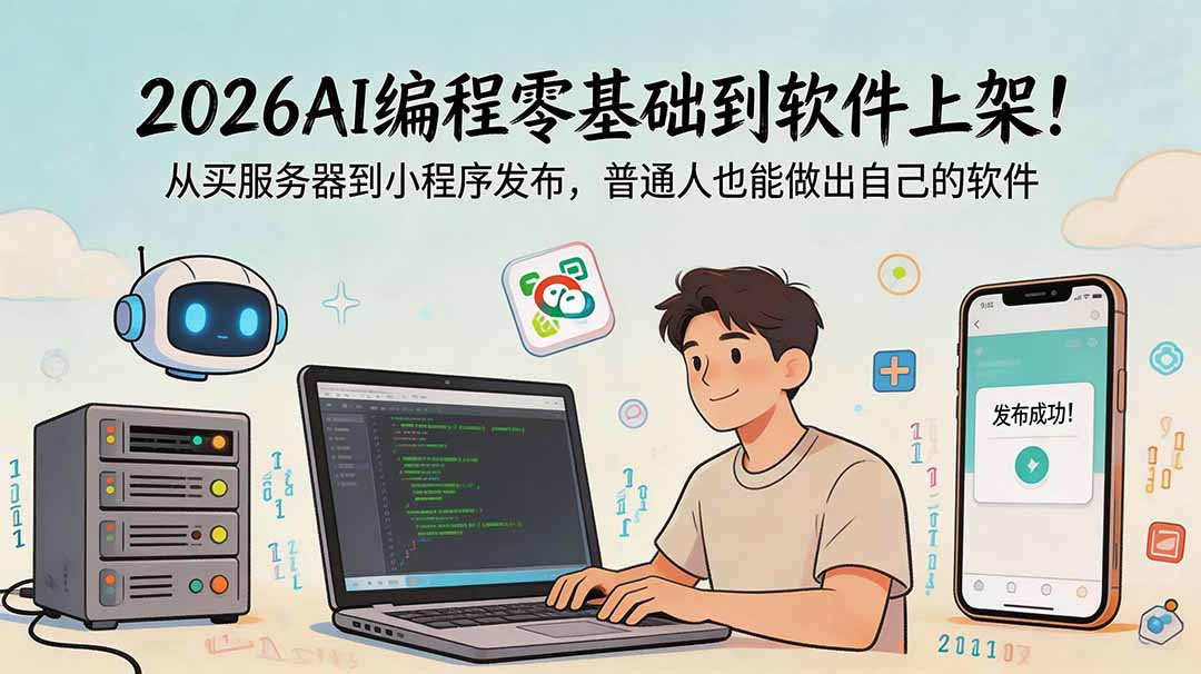 2026AI编程零基础到软件上架！从买服务器到小程序发布，普通人也能做出自己的软件-墨痕微课