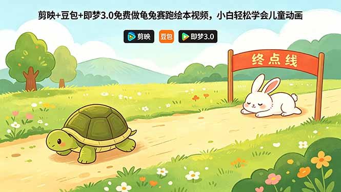 剪映+豆包+即梦3.0免费做龟兔赛跑绘本视频，小白轻松学会儿童动画-墨痕微课