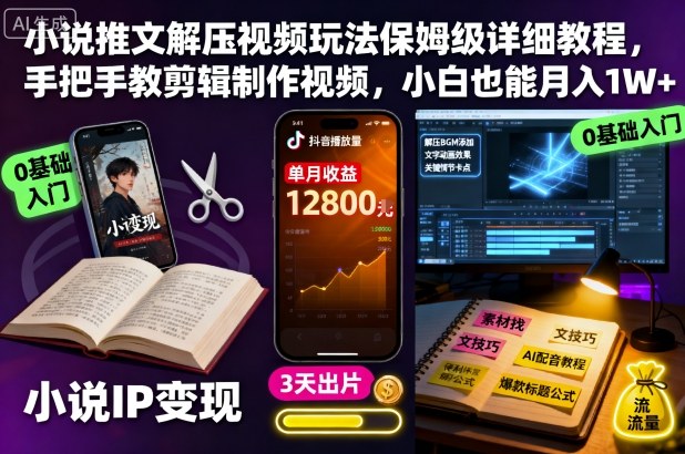 小说推文解压视频玩法保姆级详细教程,手把手教剪辑制作视频,小白也能月入1W+-墨痕微课