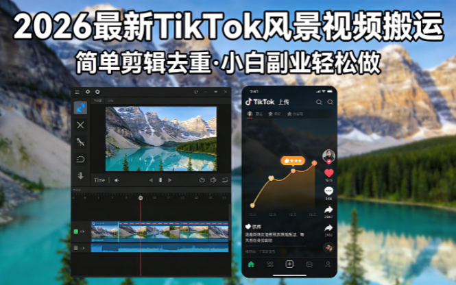 2026最新TikTok风景视频搬运简单剪辑去重小白副业月入 8000-墨痕微课