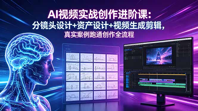 AI视频实战创作进阶课:分镜头设计+资产设计+视频生成剪辑,真实案例跑通创作全流程-墨痕微课