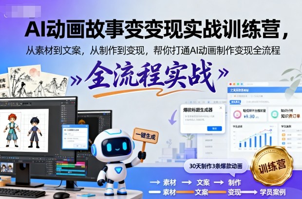 AI动画故事变现实战训练营,从素材到文案,从制作到变现,帮你打通AI动画制作变现全流程-墨痕微课