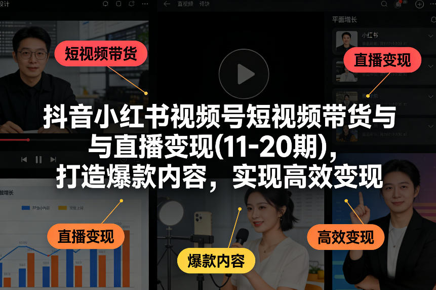 抖音小红书视频号短视频带货与直播变现(10-21期)，打造爆款内容，实现高效变现(更新05月08日)-墨痕微课
