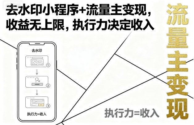 去水印小程序+流量主变现，收益无上限，执行力决定收入-墨痕微课