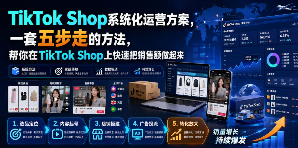 TikTok Shop系统化运营方案，一套五步走的方法，帮你在TikTok Shop上快速把销售额做起来【原创双语字幕】-墨痕微课