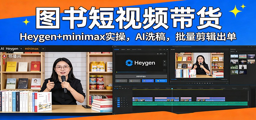 图书短视频带货：Heygen+minimax实操，AI洗稿 ，批量剪辑出单-墨痕微课