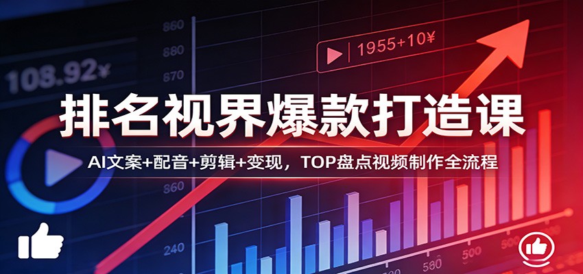排名视界爆款打造课：AI文案+配音+剪辑+变现，TOP盘点视频制作全流程-墨痕微课