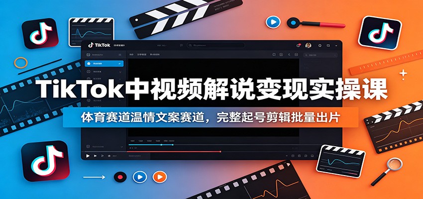 TikTok中视频解说变现实操课：体育赛道温情文案赛道，完整起号剪辑批量出片-墨痕微课