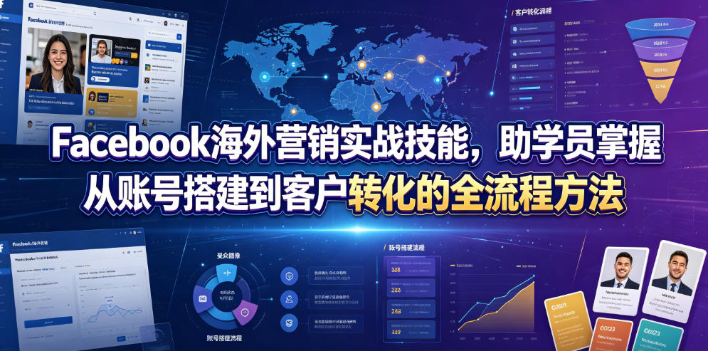 Facebook海外营销实战技能,助学员掌握从账号搭建到客户转化的全流程方法-墨痕微课