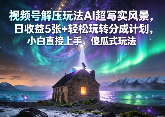 视频号解压玩法AI超写实风景，日收益5张+轻松玩转分成计划，小白直接上手，傻瓜式玩法-墨痕微课