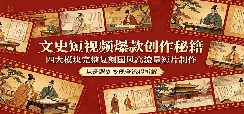 文史短视频爆款创作秘籍：四大模块完整复刻国风高流量短片制作-墨痕微课