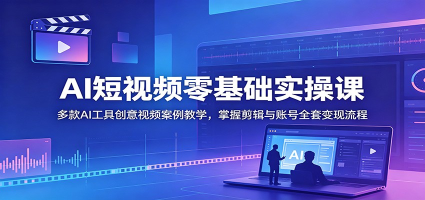 AI短视频零基础实操课：多款AI工具创意视频案例教学，掌握剪辑与账号全套变现流程-墨痕微课