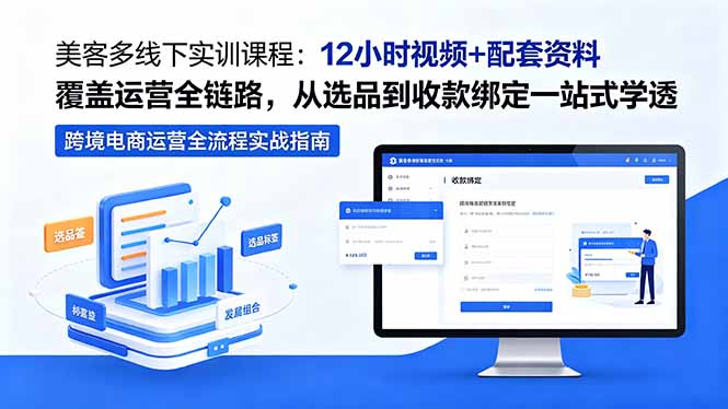 美客多线下实训课程:12小时视频+配套资料覆盖运营全链路,从选品到收款绑定一站式学透-墨痕微课