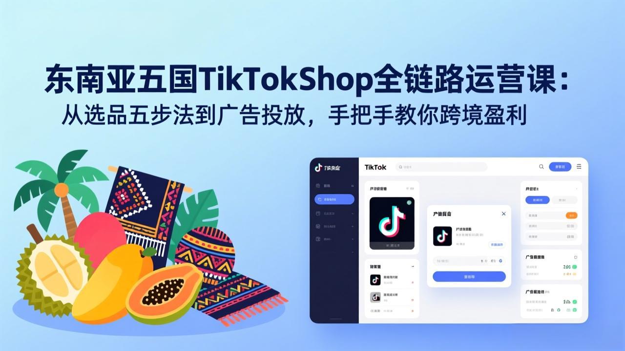 东南亚五国TikTok Shop全链路运营课：从选品五步法到广告投放，手把手教你跨境盈利-墨痕微课