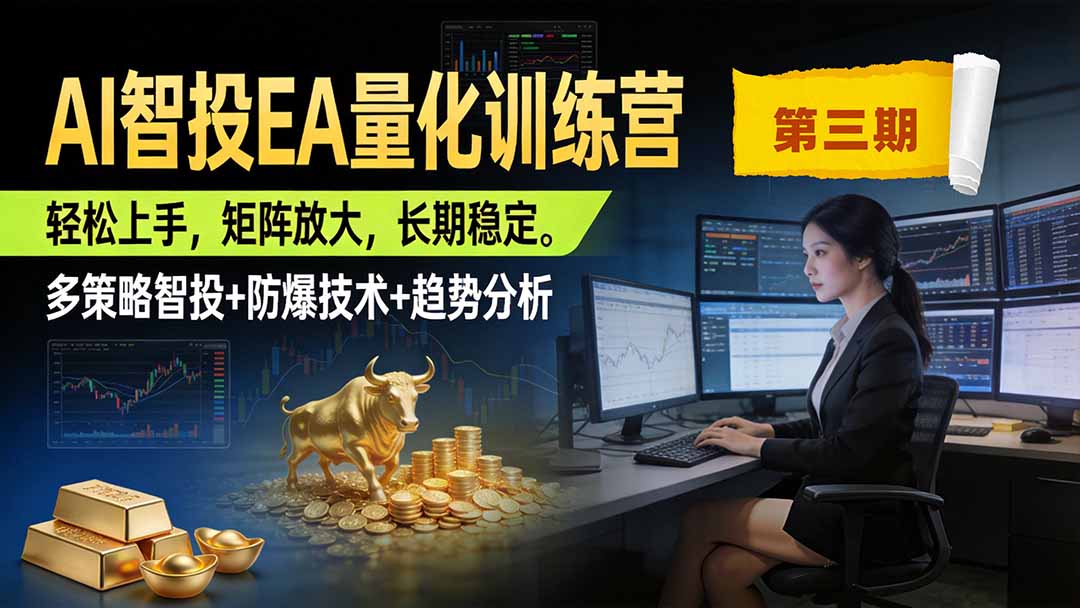 AI智投EA量化训练营第三期,多策略智投+防爆技术+趋势分析 ,小白轻松上手,矩阵放大,长期稳定,日入500U。-墨痕微课