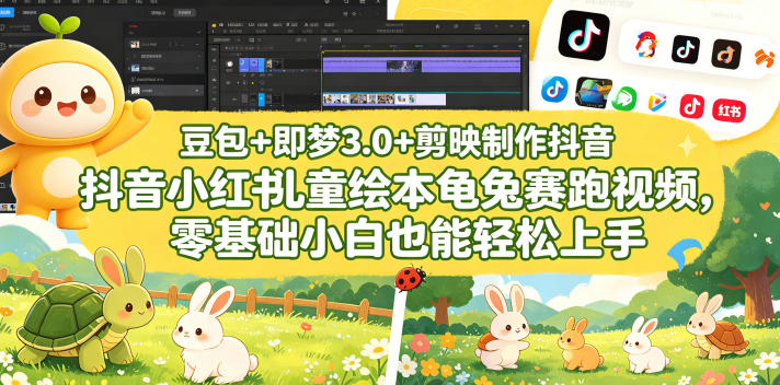 豆包+即梦3.0+剪映制作抖音小红书儿童绘本龟兔赛跑视频,零基础小白也能轻松上手-墨痕微课
