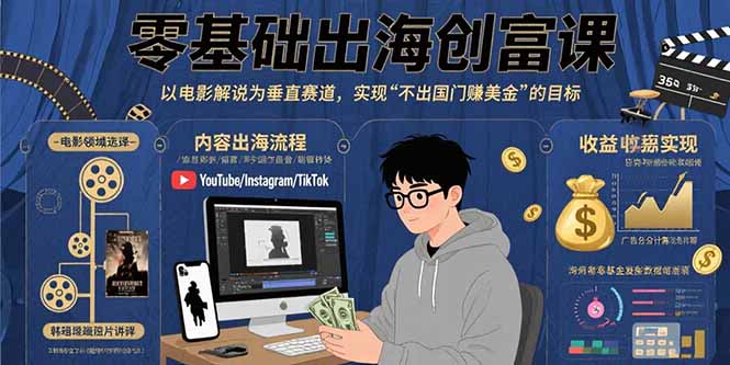 零基础出海创富课:以电影解说为垂直赛道,实现不出国门赚美金的目标-墨痕微课