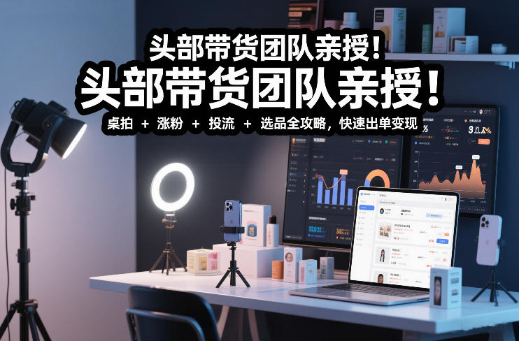 头部带货团队亲授！专业短视频实拍带货课：桌拍+涨粉+投流+选品全攻略，快速出单变现，月入2w+-墨痕微课