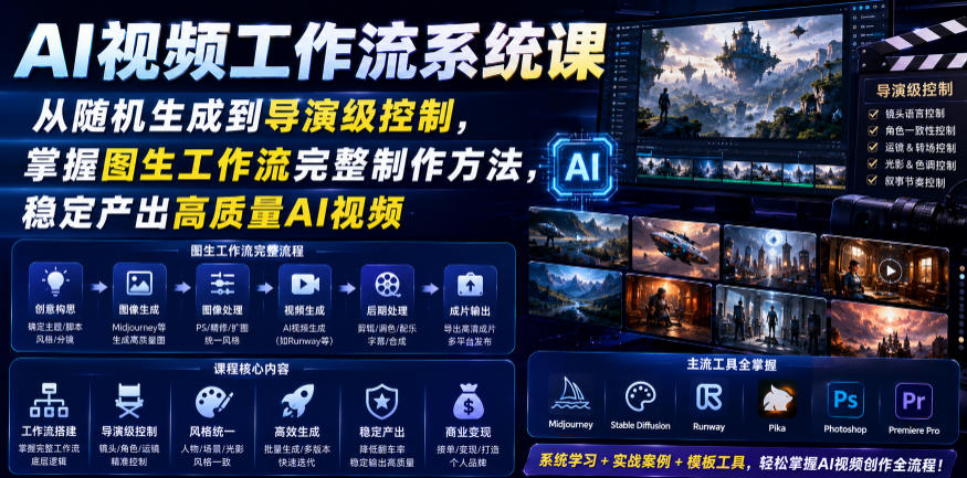 AI视频工作流系统课，从随机生成到导演级控制，掌握图生工作流完整制作方法，稳定产出高质量AI视频-墨痕微课