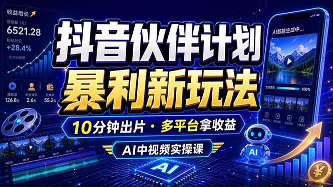 抖音伙伴计划最新玩法,无需配音剪辑,10分钟出一条原创视频,轻松日入三位数-墨痕微课