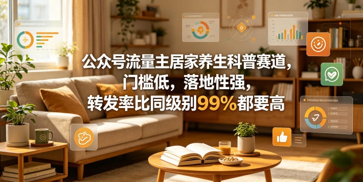 公众号流量主居家养生科普赛道，门槛低，落地性强，转发率比同级别99％都要高-墨痕微课