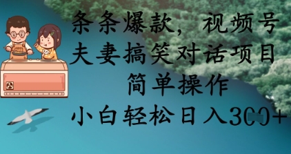 条条爆款,视频号夫妻搞笑对话项目,简单操作,小白轻松日入3张+-墨痕微课