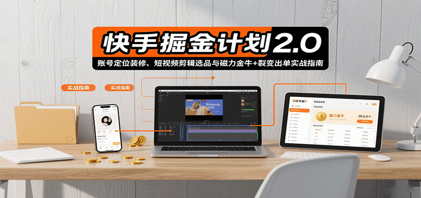 快手掘金计划2.0，账号定位装修、短视频剪辑选品与磁力金牛+裂变出单实战指南-墨痕微课