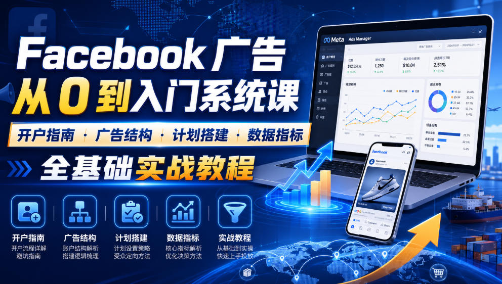 Facebook广告新手从0到入门系统课｜开户指南・广告结构・计划搭建・数据指标全基础实战教程-墨痕微课