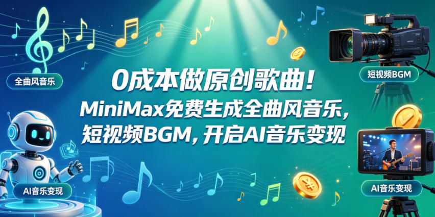 0成本做原创歌曲!MiniMax免费生成全曲风音乐,短视频BGM,开启AI音乐变现-墨痕微课