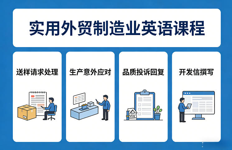 实用外贸制造业英语课程，教你专业处理送样请求、应对生产意外、回复品质投诉、撰写开发信等-墨痕微课