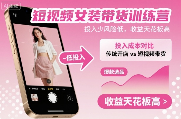 短视频女装带货训练营,投入少风险低,收益天花板高-墨痕微课