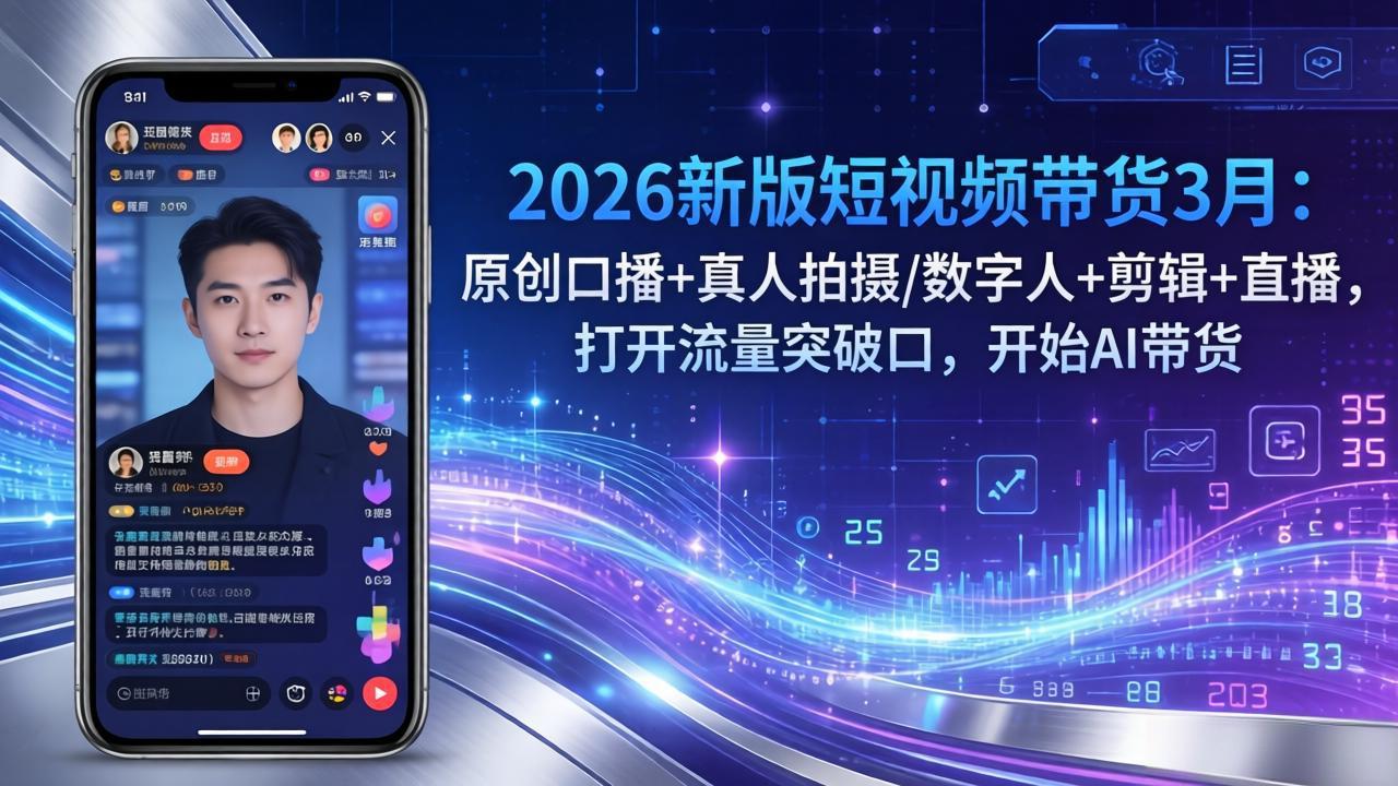2026新版短视频带货3月：原创口播+真人拍摄/数字人+剪辑+直播，打开流量突破口，开始AI带货-墨痕微课